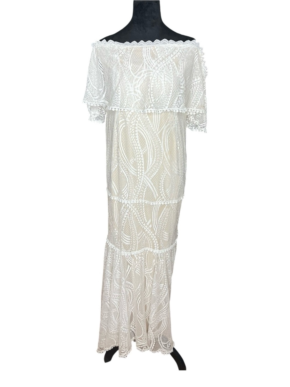 LULUS In My Life White Lace Off the Shoulder Mermaid Maxi Dress XL - Picture 4 of 15